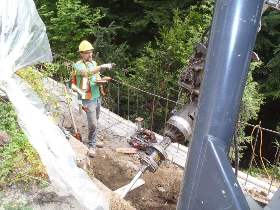Helical Piles are installed for the Retaining Wall
